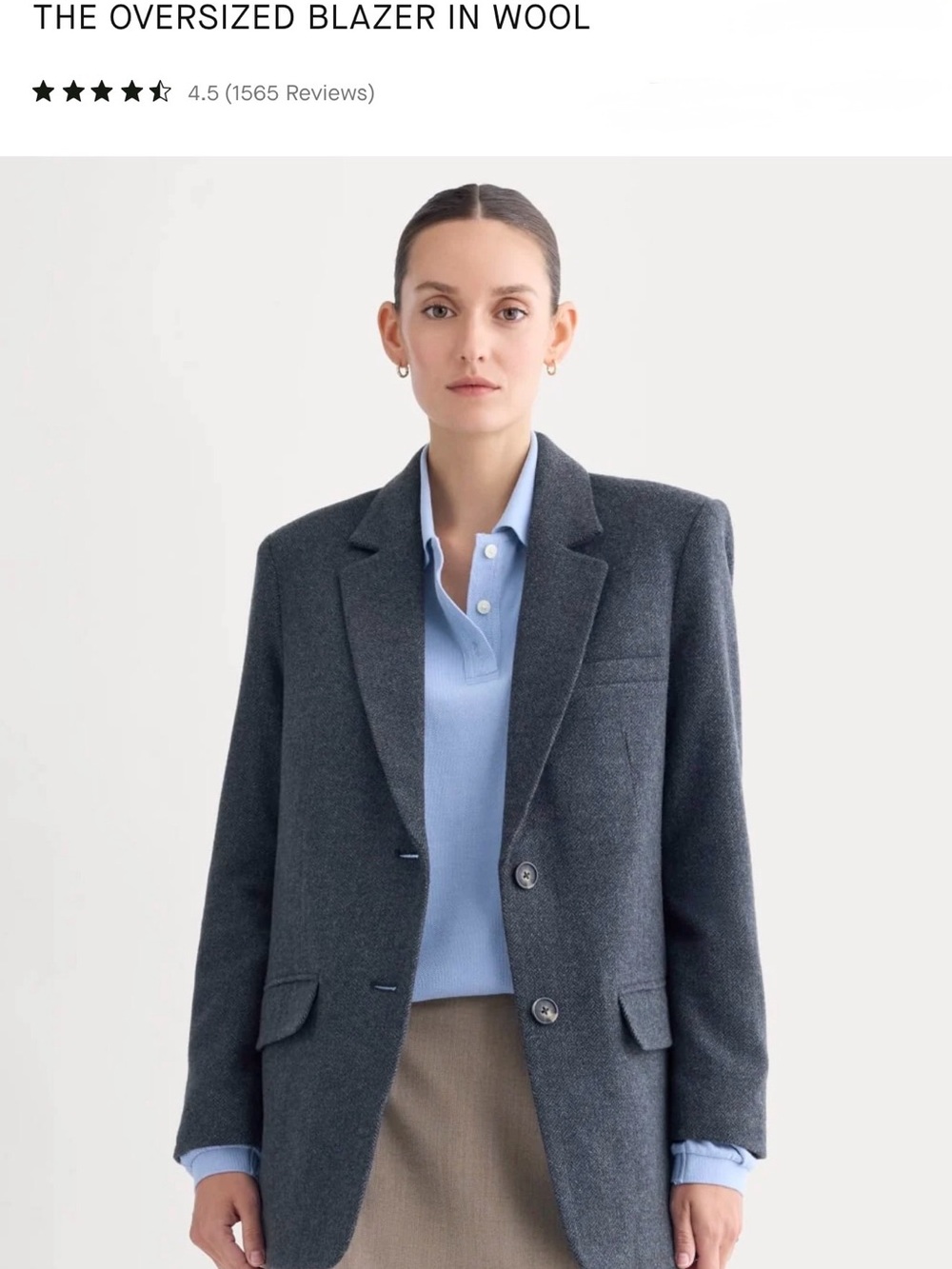 Everlane Women’s Oversized Navy Herringbone Single-Button Wool Mix Blazer- 8
